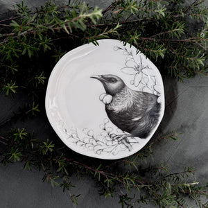 KATY HAYWARD Trinket Dish - Home Is Here - Tui Round ceramic plate with a bird and floral design
