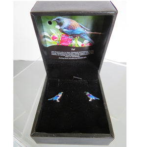 Wildside Gifts Tui Silver on stainless steel with enamel Stud Earring