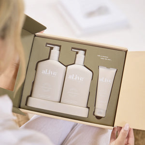 al.ive body Wash & Lotion Duo + Hand Cream Gift Set - Sea Cotton & Coconut
