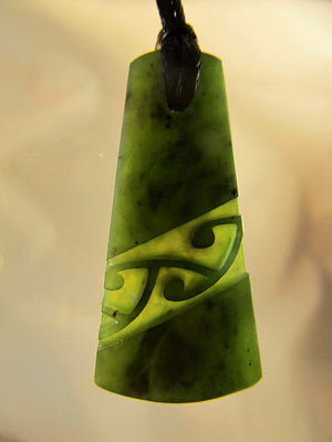 New Zealand Wedge Greenstone Pendant Diagonal Pattern 4cm Green jade