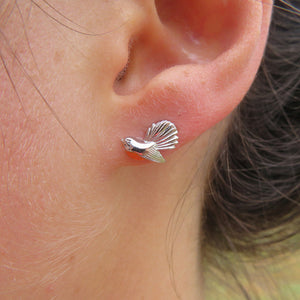 Wildside Gifts Fantail Piwakawaka Enamel Stud Earrings