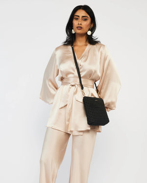 Saben Coco Mini Bag - Black Fine Braid woven handbag