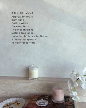Glasshouse GF 2 x 200g Candle Duo - Radiance In Bloom 2026 soy candle duo set with floral design on packaging