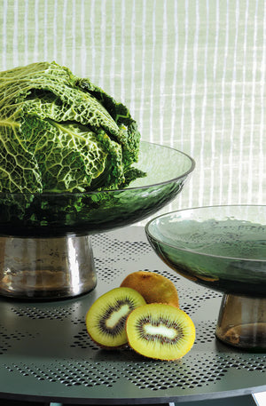 PEDESTAL BOWL - FERN/BRONZE Green Glass