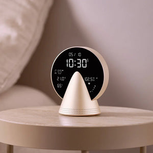 LEXON Conic Radio-Alarm-Bluetooth Speaker - Golden Honey Modern digital clock with temperature, humidity, and time display