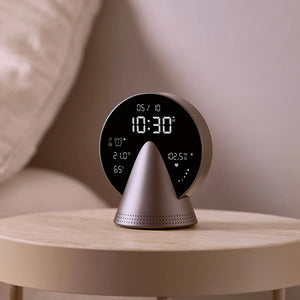 LEXON Conic Radio-Alarm-Bluetooth Speaker - Platinum Grey Black digital clock