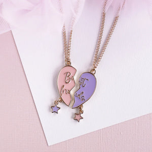 Forever Heart Best Friends Set (2 necklaces) Two interlocking heart-shaped best friends necklaces in a 'Best Friends' box with 'Lauren Hinkley Australia' branding
