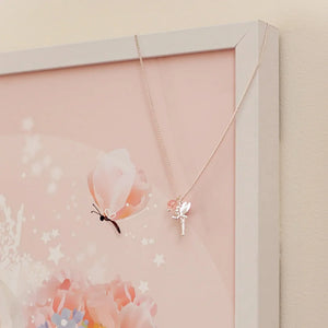 LAUREN HINKLEY Fairy Necklace Silver fairy pendant necklace with a pink bead