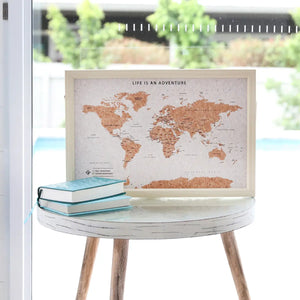Splosh Travel Board Small World Map World map with cork texture and wooden frame