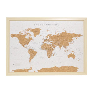 Splosh Travel Board Small World Map World map with cork texture and wooden frame