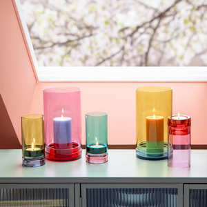 Colorful glass candle holders with candles REMEMBER hand-blown Glass lantern Lys - Pink candle holder