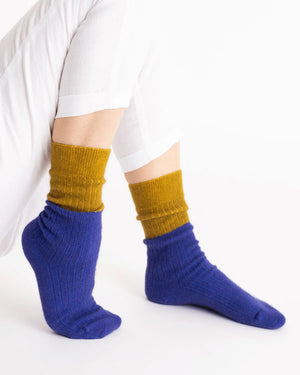 nooan Dunedin Possum Merino Wool Socks - Royal Blue + Ecru Olive