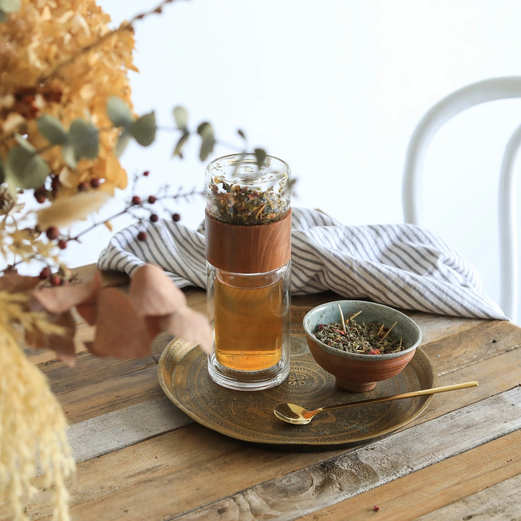 Tea Infuser Glass & Wood Flask