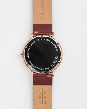 Walnut Leather Rose Gold White Dial Classic Watch