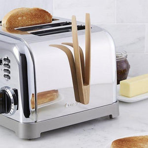 DLine Bamboo Toast Tongs with Magnet