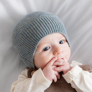 Burrow & Be 100% Wool Baby Hat - Stone Blue Knitted beanie