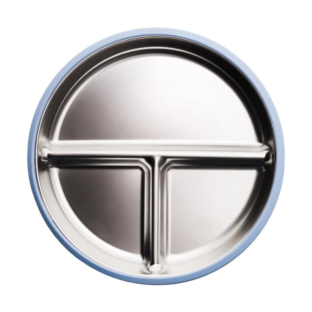 Nestling Stainless Divided Suction Plate 20cm - Dusty Blue