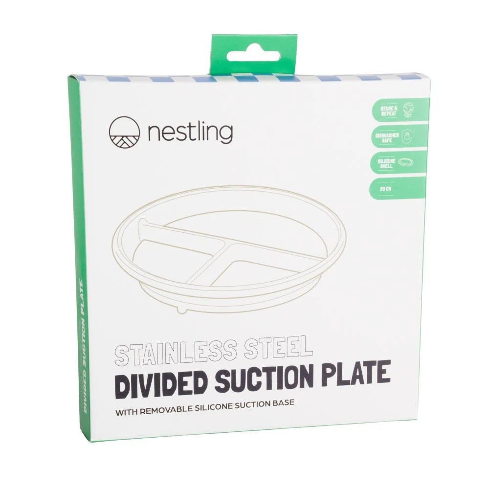 Nestling Stainless Divided Suction Plate 20cm - Dusty Blue