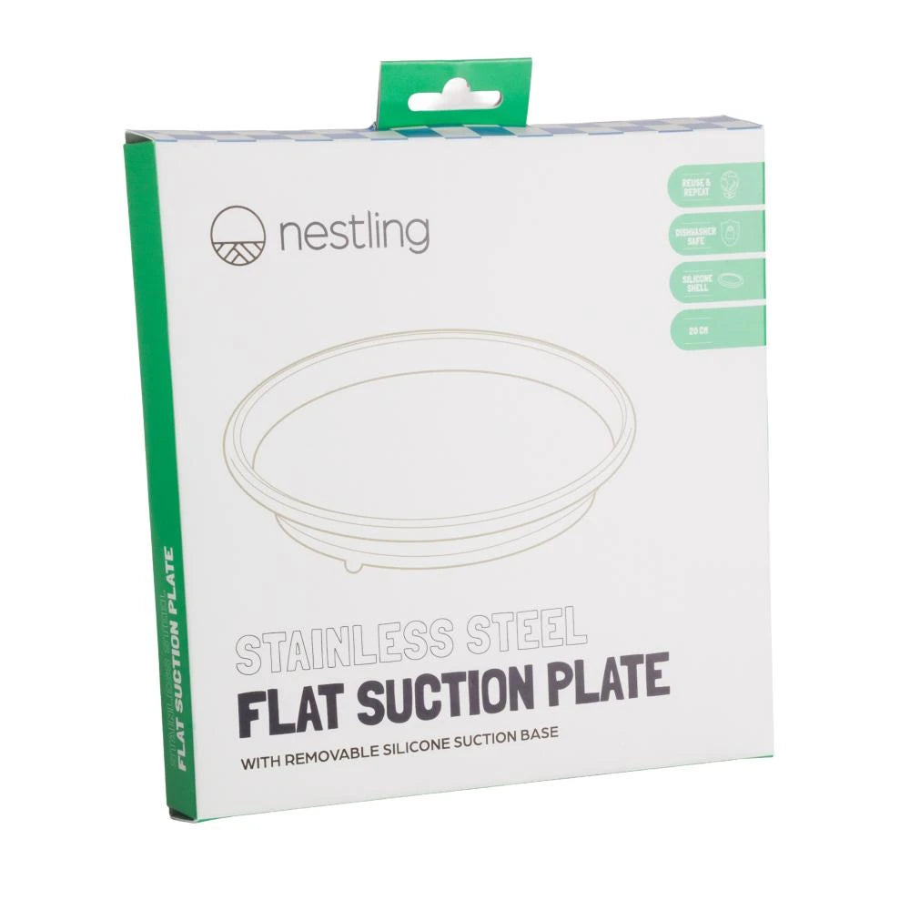 Nestling Stainless Flat Suction Plate 20cm - Oat
