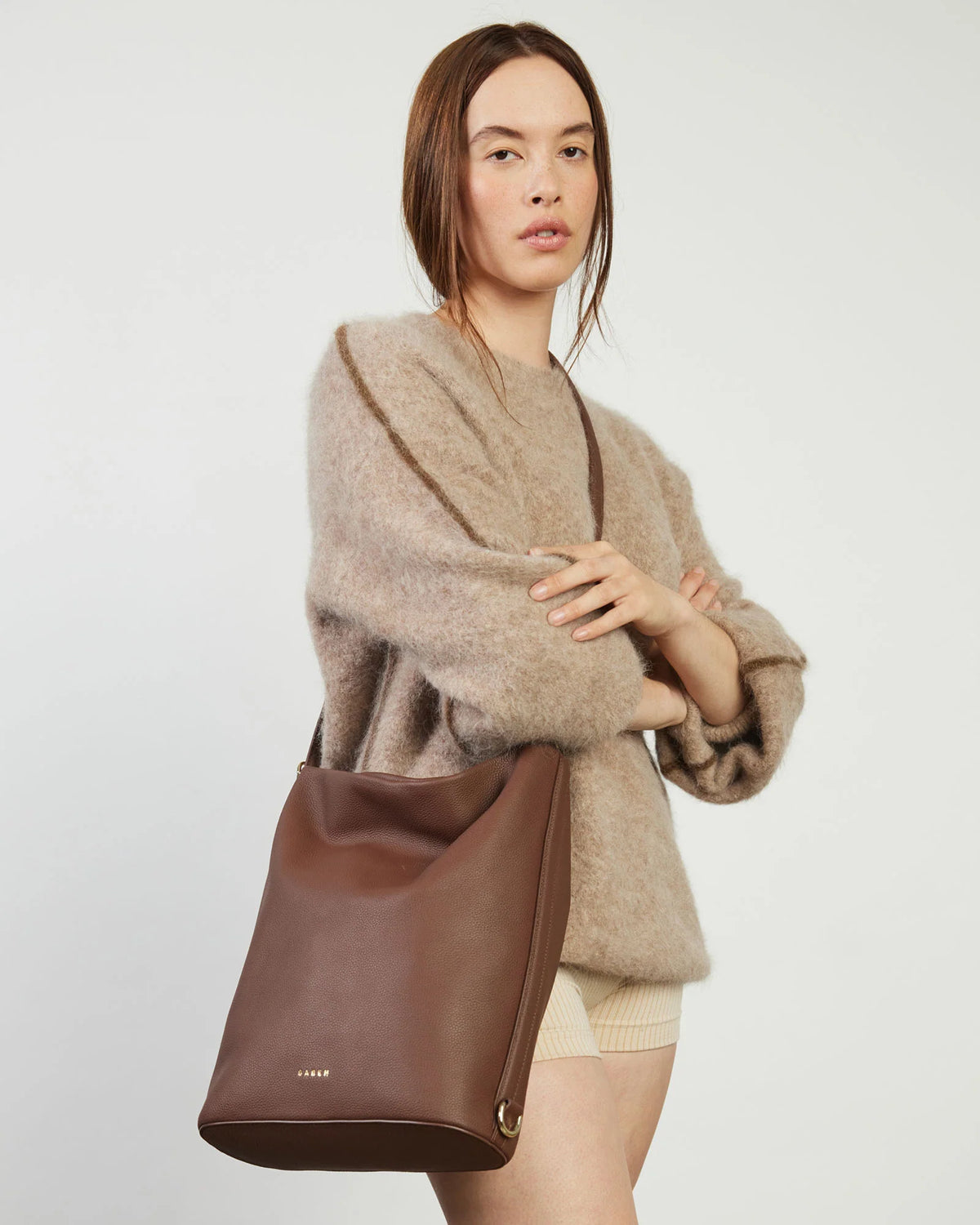 Saben June Shoulder Bag - Umber Pebble Brown leather handbag
