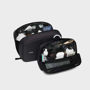 Orbitkey 2-in-1 Toiletry Pouch - Black Two black travel bags with a hook
