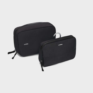 Orbitkey 2-in-1 Toiletry Pouch - Black Two black travel bags with a hook