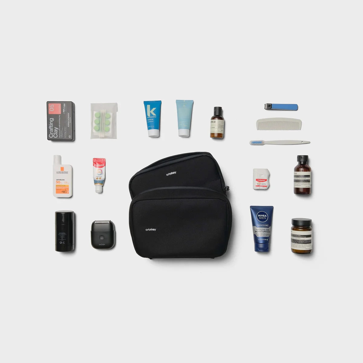 Orbitkey 2-in-1 Toiletry Pouch - Black Two black travel bags with a hook