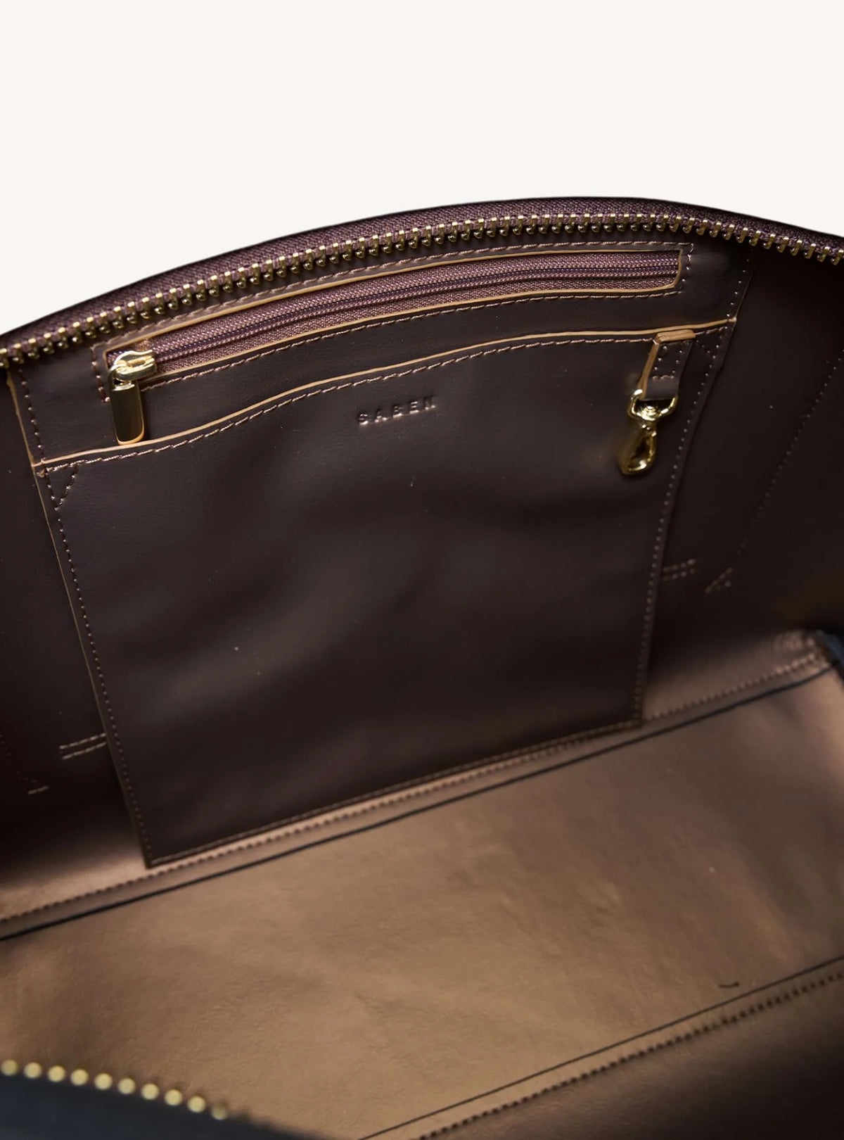 SABEN Tabby Shoulder Bag - Tan + Bronze brown pebbled leather tote bag