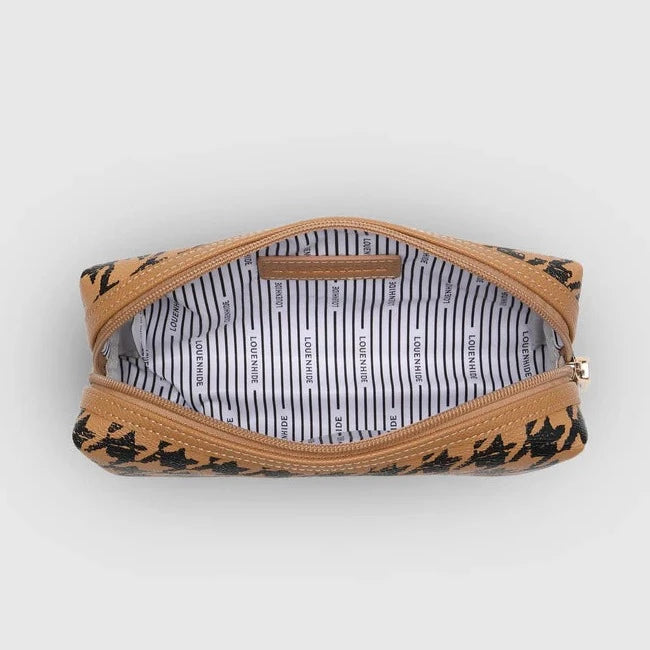 Brianna Makeup Bag - Houndstooth Camel- Louen Hide