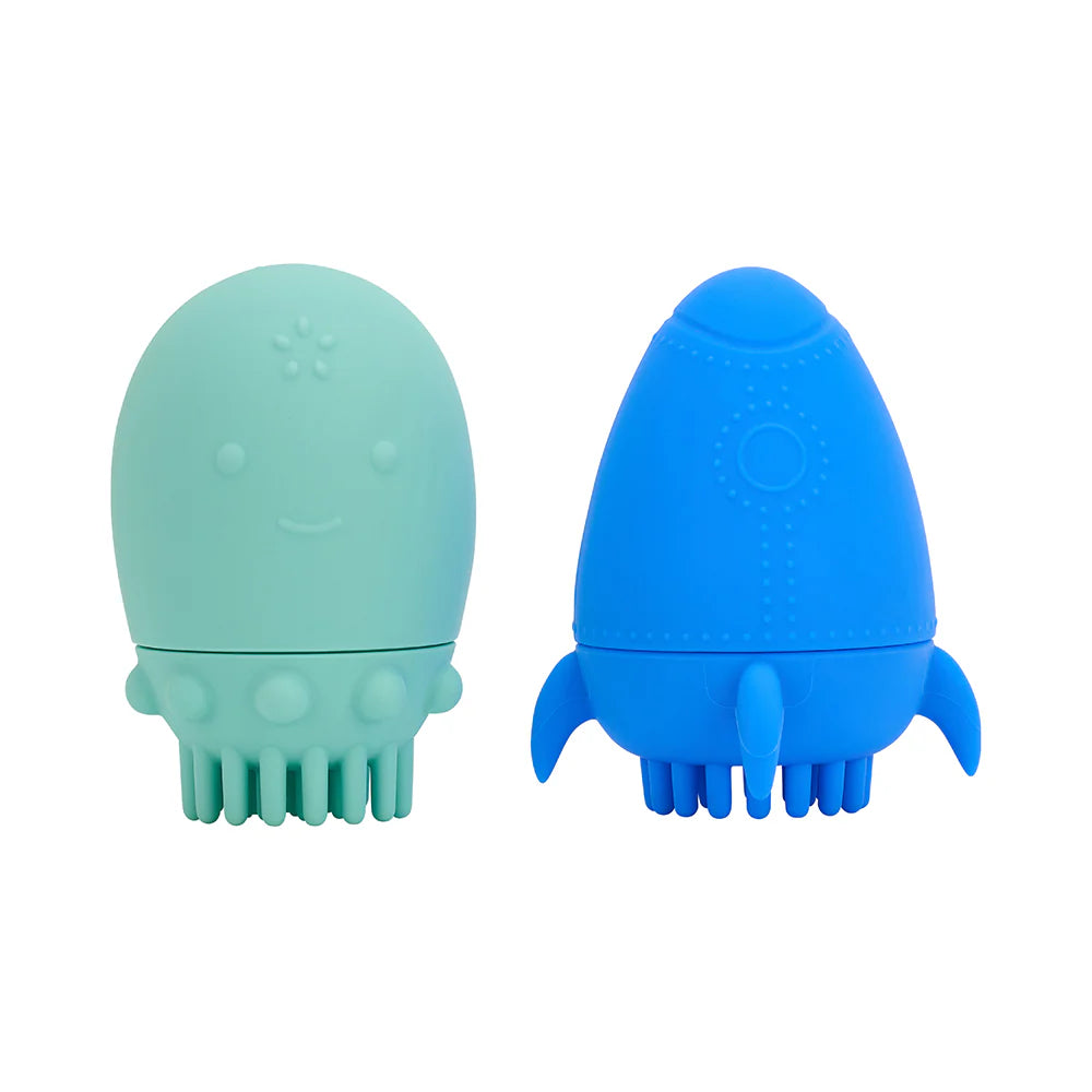 Annabel Trends Silicone Bath Brush Set of 2 - Rocket & Squid