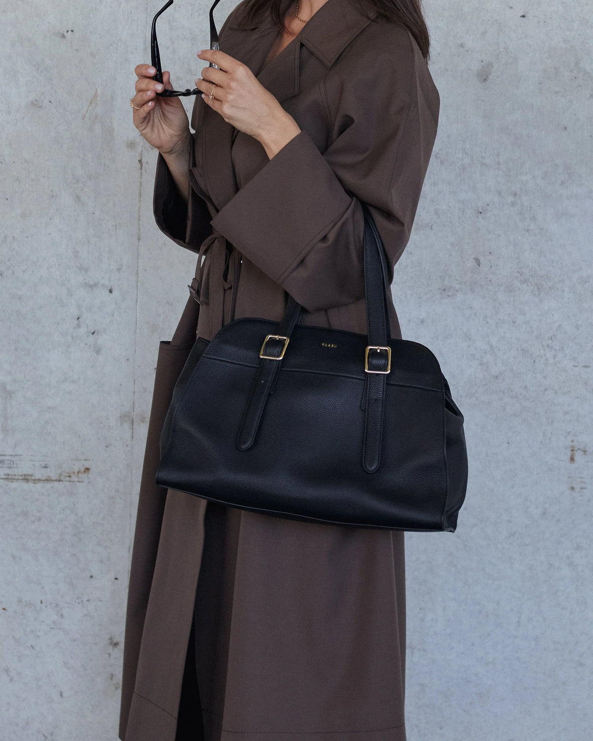 Saben Adler Shoulder Bag - Black Pebble Leather