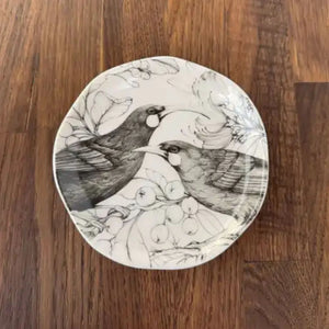 KATY HAYWARD Trinket Dish - Our Sacred Huia - Huia Decorative plate with black and white bird design