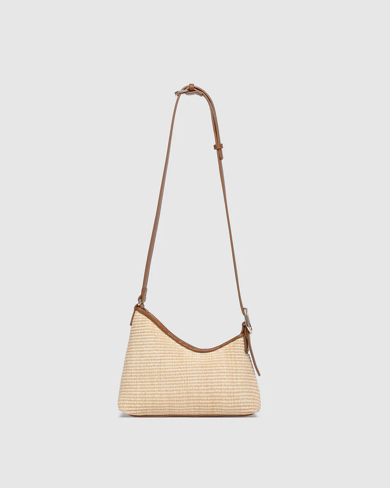 Louenhide Amelia Shoulder Bag - Raffia/Tan Woven handbag with brown leather accents