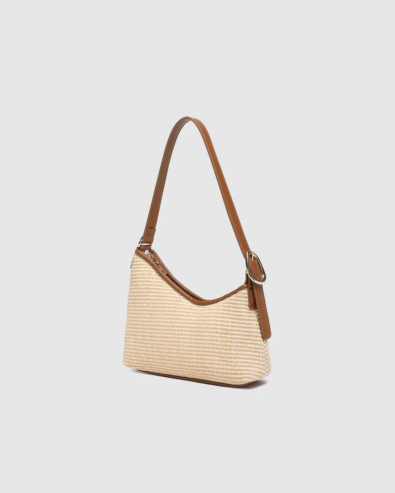 Louenhide Amelia Shoulder Bag - Raffia/Tan Woven handbag with brown leather accents
