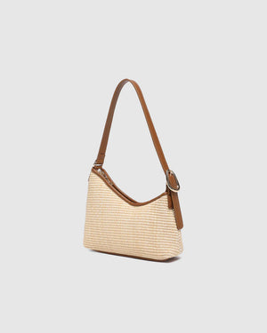 Louenhide Amelia Shoulder Bag - Raffia/Tan Woven handbag with brown leather accents