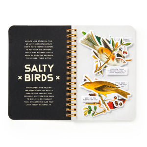 Brass Monkey Salty Birds Sticker Book  titled 'Salty Birds' with colorful bird illustrations