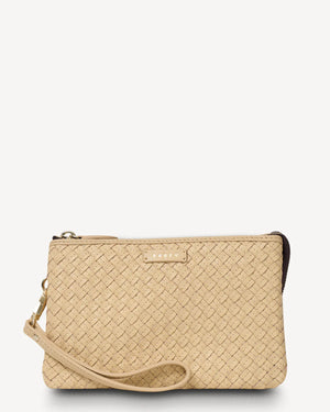 Saben Tilly Crossbody - Raffia Stitched Weave Beige woven handbag