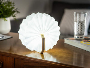Gingko - Walnut Accordion - Small LED Light A folding paper lantern-style table lamp