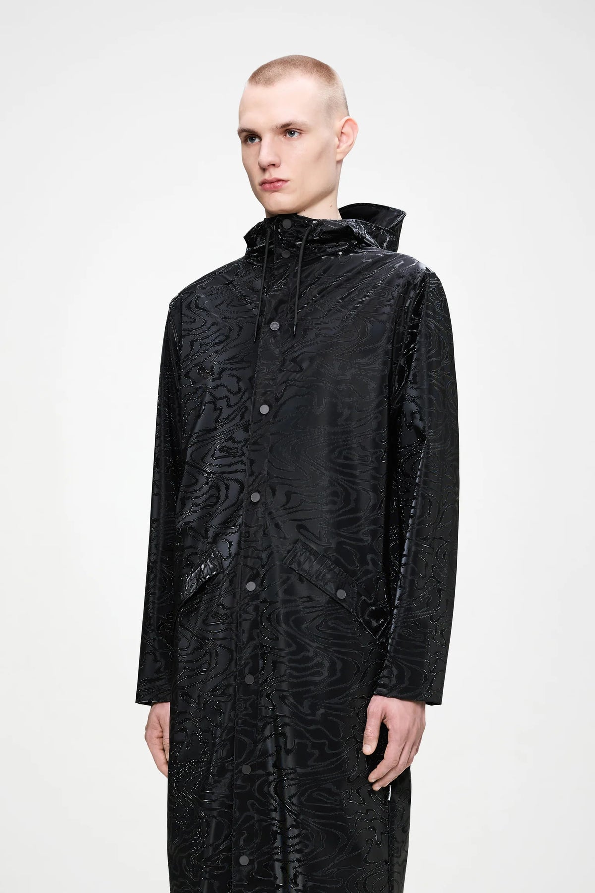 RAINS Longer Jacket W3 - Amp Black raincoat with a pattern