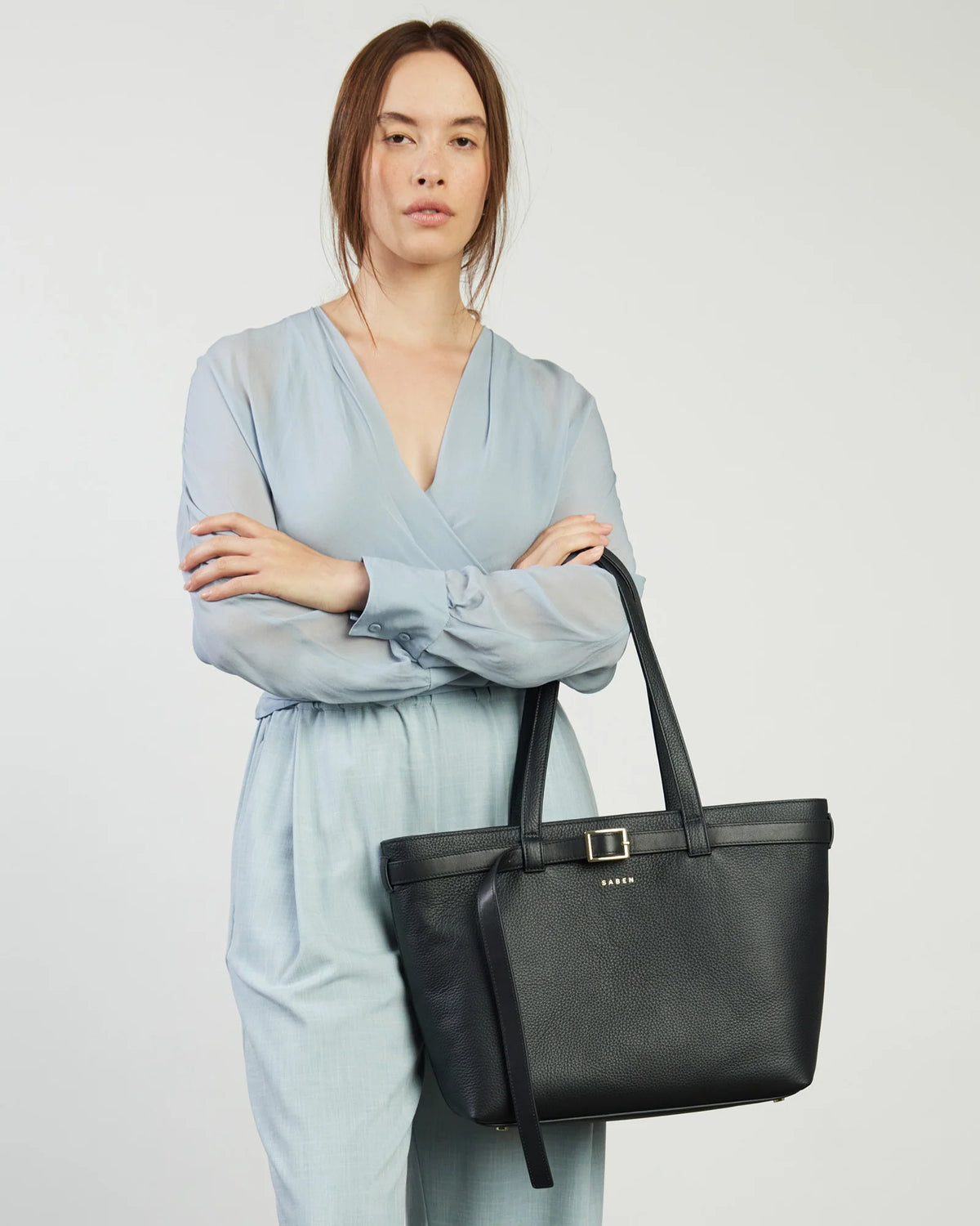 SABEN Tabby Shoulder Bag Black + Bronze Leather Tote