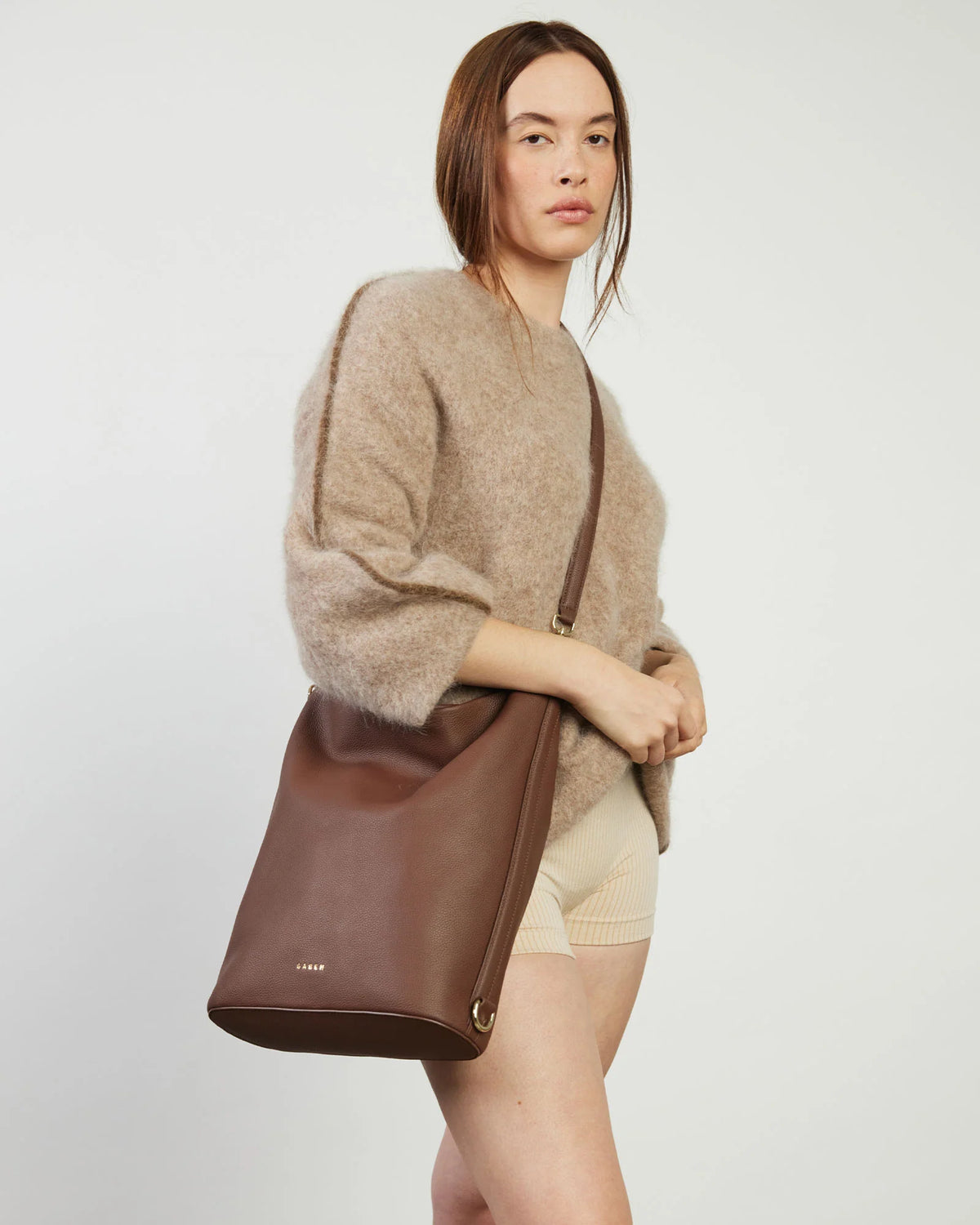 Saben June Shoulder Bag - Umber Pebble Brown leather handbag