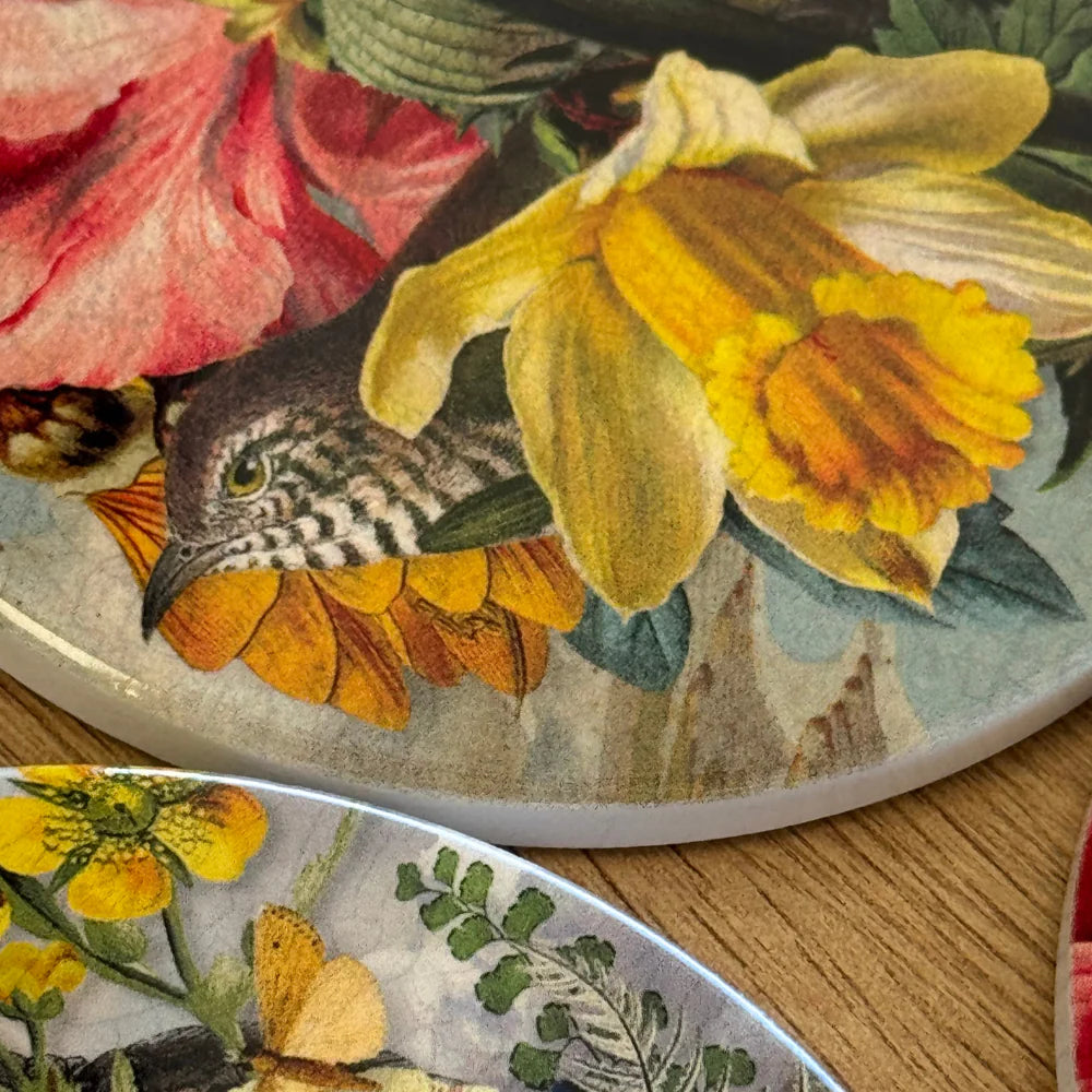 TANYA WOLFKAMP Coaster - Vintage - Cuckoo Round coaster with floral design