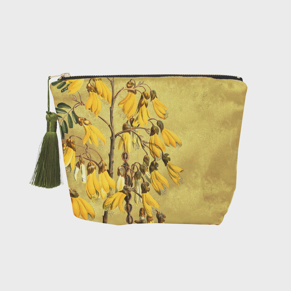 Vintage Botanical Kowhai Velvet Cosmetic Bag + 100%