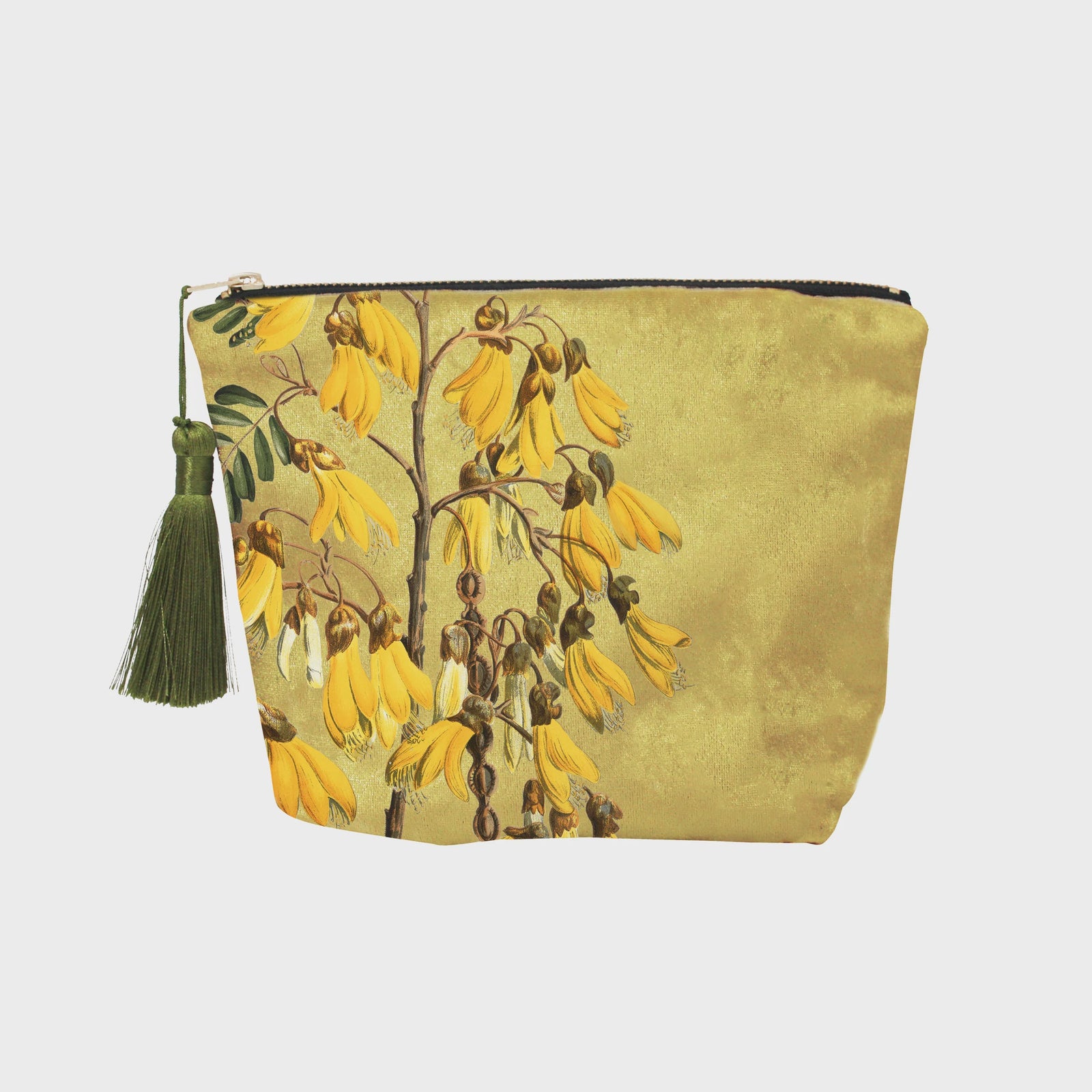 Vintage Botanical Kowhai Velvet Cosmetic Bag + 100%