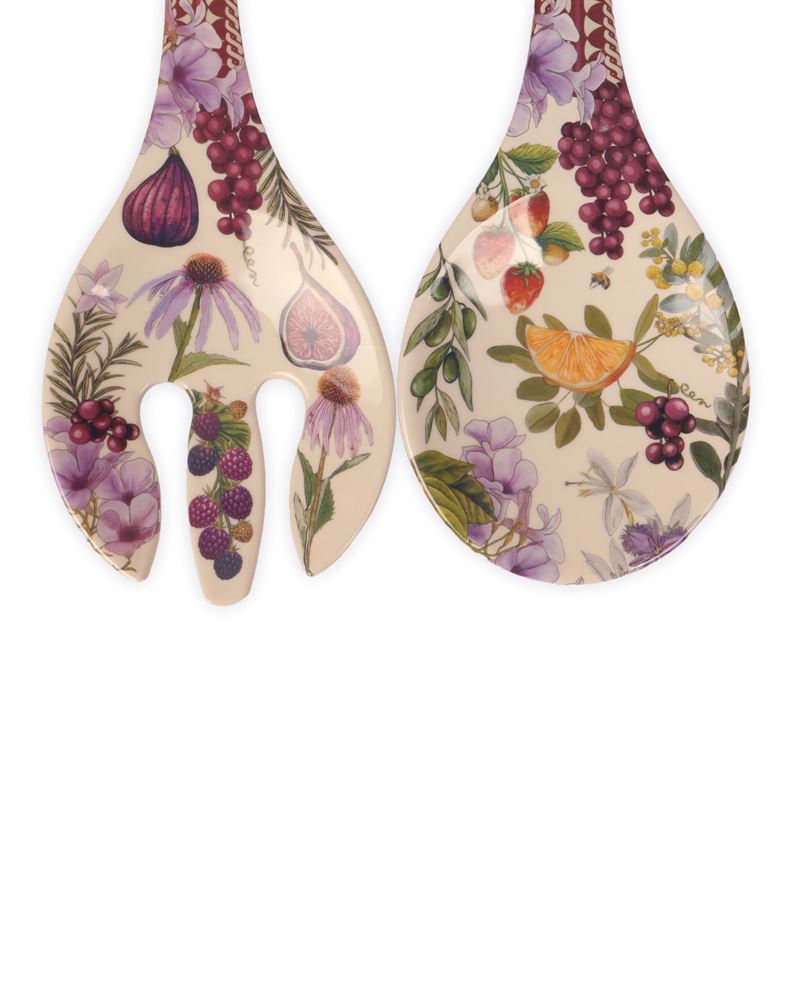 La La Land Vineyard Visions melamine salad servers in a dark magenta gift box. Vineyard Visions - Melamine Salad Servers