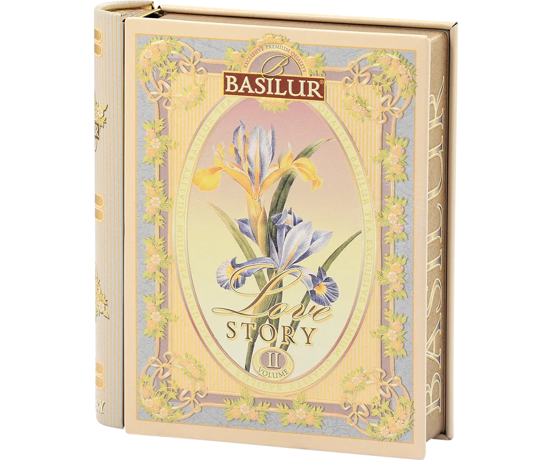 'BASILUR' Love Story II - Mini Tea Book - Almond and Rose Black and Green Tea - 5 Pyramid Tea Bags