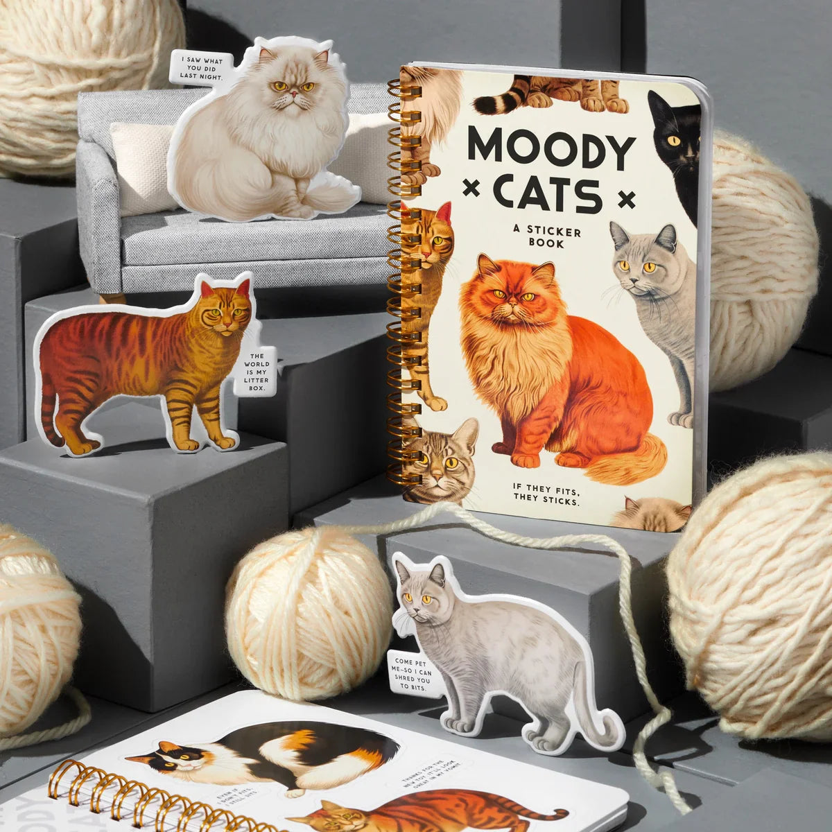 Brass Monkey Moody Cats Sticker Book Sticker book cover with cats and 'Moody Cats' 