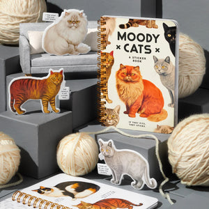 Brass Monkey Moody Cats Sticker Book Sticker book cover with cats and 'Moody Cats' 