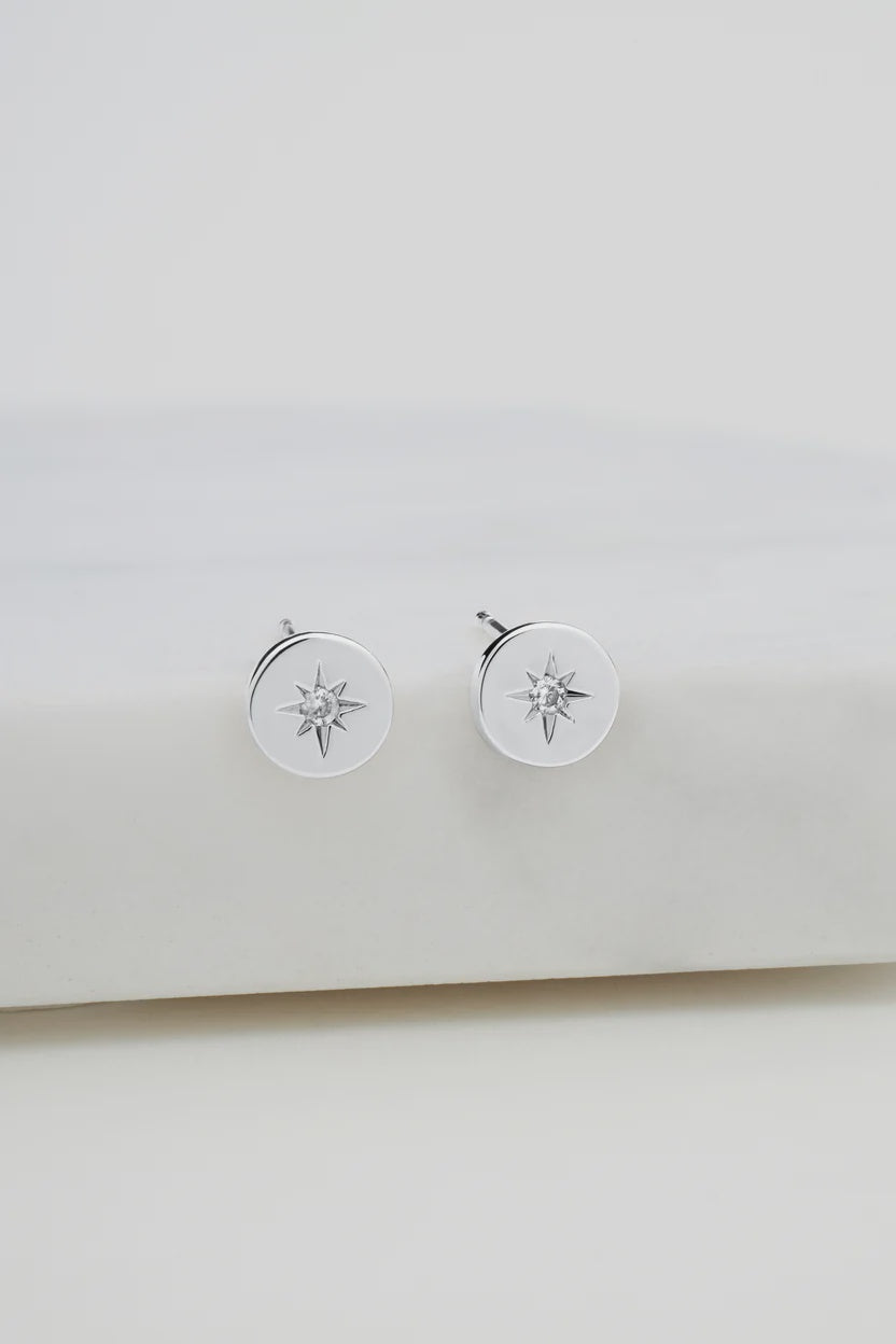 Crystal Disk Stud Earrings - 925 Sterling Silver - Mini Stud