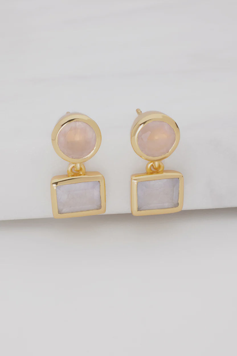 Jess Artisan Earrings - Rose Quartz/Orange Jade